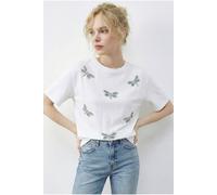 Bianco Lucci Women's Embroidered Crew Neck Relaxed Fit T-Shirt in White | Size: Large Bianco Lucci White L