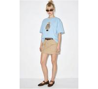 Bianco Lucci Womens Embroidered Crew Neck Relaxed Fit T-Shirt - Light Blue - Size Small