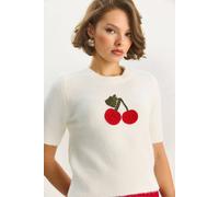 Bianco Lucci Women's Embroidered Crew Neck Sweater in White Bianco Lucci White One Size