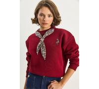 Bianco Lucci Womens Embroidered Crew Neck Sweatshirt - Burgundy - Size Large