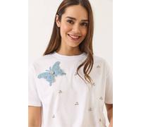 Bianco Lucci Women's Embroidered Crew Neck T-Shirt in White | Size: Small Bianco Lucci White S