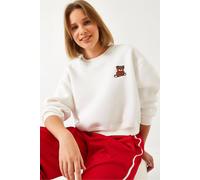 Bianco Lucci Women's Embroidered Crop Sweatshirt with Bow in White | Size: Large Bianco Lucci White L