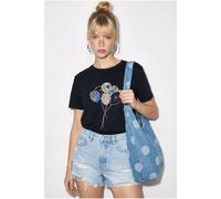 Bianco Lucci Women's Embroidered Printed Crew Neck T-Shirt in Black | Size: Medium Bianco Lucci Black M
