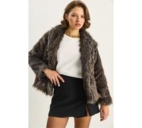 Bianco Lucci Womens Faux Fur Cropped Open Collar Coat - Multicolour - Size Large