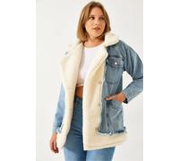 Bianco Lucci Women's Faux Fur Shawl Collar Denim Jacket | Size: Medium Bianco Lucci Multicolor M