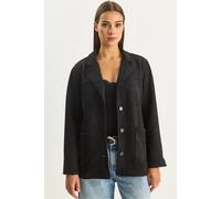 Bianco Lucci Womens Faux Suede Button-Up Jacket - Black - Size Medium