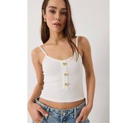 Bianco Lucci Women's Fitted Crop Tank Top with Button Detail in White | Size: Medium Bianco Lucci White M