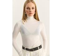 Bianco Lucci Women's Fitted Long Sleeve Turtleneck Blouse in White | Size: Medium Bianco Lucci White M