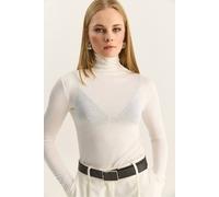 Bianco Lucci Women's Fitted Long Sleeve Turtleneck Blouse in White | Size: Small Bianco Lucci White S