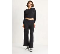 Bianco Lucci Womens Fitted Two-Piece Coord Set with Flared Pants - Black - Size Large