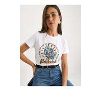 Bianco Lucci Women's Floral Crew Neck Knitted T-Shirt in White | Size: Medium Bianco Lucci White M