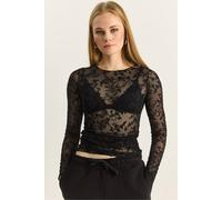 Bianco Lucci Women's Floral Drape Crew Neck Blouse in Black | Size: Small Bianco Lucci Black S