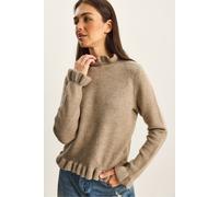 Bianco Lucci Womens Frilly Half Turtleneck Buttoned Knit Sweater - Beige - Size Small/Medium