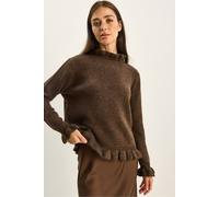 Bianco Lucci Womens Frilly Half Turtleneck Buttoned Knit Sweater - Mocha - Size Small/Medium
