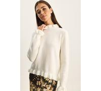 Bianco Lucci Womens Frilly Half Turtleneck Buttoned Knit Sweater - Stone - Size Small/Medium