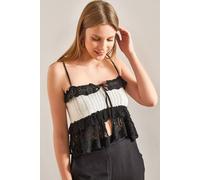 Bianco Lucci Women's Frilly Square Collar Textured Blouse in Black Bianco Lucci Black One Size