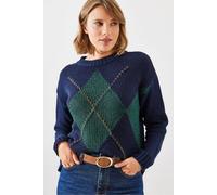 Bianco Lucci Women's Geometric Pattern Knit Sweater with Crew Neck in Navy Bianco Lucci Navy One Size