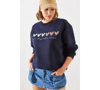Bianco Lucci Womens Heart Patterned Crew Neck Sweatshirt - Navy - Size Small
