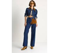 Bianco Lucci Women's High Waist Denim Co-ord Set with Shirt Collar in Navy | Size: XL Bianco Lucci Navy XL