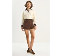 Bianco Lucci Womens High Waist Fitted Mini Shorts with Pocket - Mocha - Size Large