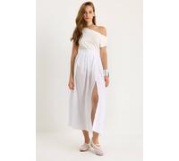 Bianco Lucci Women's High Waist Maxi Skirt with Slit in White | Size: Medium Bianco Lucci White M