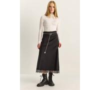 Bianco Lucci Women's High Waist Satin A-Line Maxi Skirt in Black | Size: Medium Bianco Lucci Black M