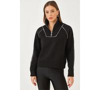 Bianco Lucci Womens Hooded Cropped Oversized Sweatshirt with Pompom - Black - Size Small