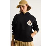 Bianco Lucci Womens Hooded Embroidered Sweatshirt - Black - Size Large