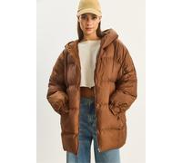 Bianco Lucci Womens Hooded Oversized Thick Puffer Jacket - Mocha - Size Small/Medium