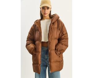 Bianco Lucci Womens Hooded Oversized Thick Puffer Jacket - Mocha - Size Small/Medium