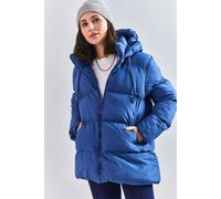 Bianco Lucci Women's Hooded Thick Puffer Down Coat in Blue | Size: Small Bianco Lucci Blue S