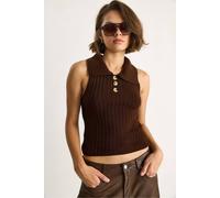 Bianco Lucci Women's Knit Blouse with Button Closure in Dark Brown Bianco Lucci Dark Brown One Size
