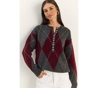 Bianco Lucci Womens Knit Crew Neck Sweater with Button Closure - Grey - One Size
