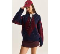 Bianco Lucci Women's Knit Crew Neck Sweater with Button Closure in Dark Navy Bianco Lucci Dark Navy One Size