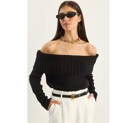 Bianco Lucci Womens Knit Sweater with Madonna Collar - Black - One Size