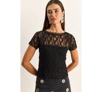 Bianco Lucci Womens Lace Crew Neck Blouse - Black - Size Medium