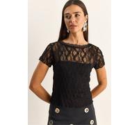 Bianco Lucci Women's Lace Crew Neck Blouse in Black | Size: Small Bianco Lucci Black S