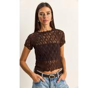 Bianco Lucci Women's Lace Crew Neck Blouse in Brown | Size: Small Bianco Lucci Brown S