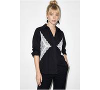 Bianco Lucci Women's Lace Detail Button-Up Shirt in Black | Size: Small Bianco Lucci Black S