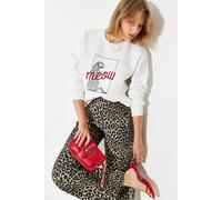 Bianco Lucci Women's Leopard Print Embroidered Crew Neck Sweatshirt in White | Size: Small Bianco Lucci White S