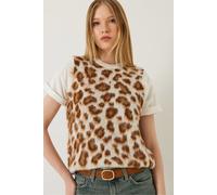 Bianco Lucci Womens Leopard Print Ribbed Knitwear Sweater Vest - Multicolour - Size Small/Medium