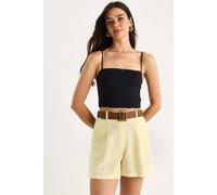 Bianco Lucci Women's Linen Blend Relaxed Fit Wide Leg Shorts with Pockets in Lemon | Size: Medium Bianco Lucci Lemon M