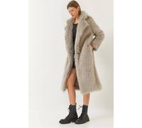 Bianco Lucci Women's Long Faux Fur Coat with Shawl Collar in Light Grey | Size: Large Bianco Lucci Light Grey L