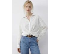 Bianco Lucci Womens Loose Fit Striped Shirt with Tie Detail - White - Size Medium