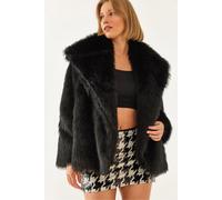 Bianco Lucci Womens Oversize Faux Fur Coat - Black