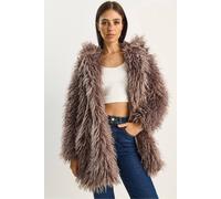 Bianco Lucci Women's Oversize Hooded Faux Fur Jacket in Light Brown | Size: Medium Bianco Lucci Light Brown M