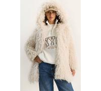 Bianco Lucci Women's Oversize Hooded Faux Fur Jacket in Stone | Size: Medium Bianco Lucci Stone M