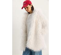Bianco Lucci Womens Oversize Hooded Faux Fur Jacket - White - Size Medium