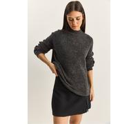 Bianco Lucci Women's Oversized Crew Neck Knit Sweater in Charcoal Bianco Lucci Charcoal One Size
