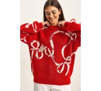 Bianco Lucci Women's Oversized Crew Neck Printed Knit Sweater Bianco Lucci Multicolor One Size